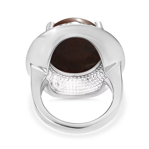 NEW Aqua Nueva Moss Genuine Gemstone Solitaire Ring in Stainless Steel - Picture 3 of 3